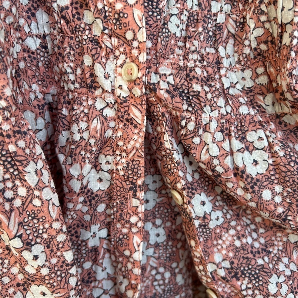 PILCRO Anthropologie Sasha Smocked boho floral Button Down Top M Cottagecore - Picture 6 of 14